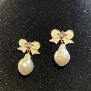 Elegant Faux Pearl and Bow Earrings
